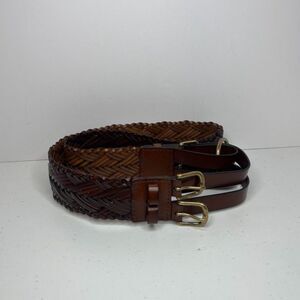 Old Navy Braided Brown Faux Leather Double Loop Buckle Belt Womens Vintage